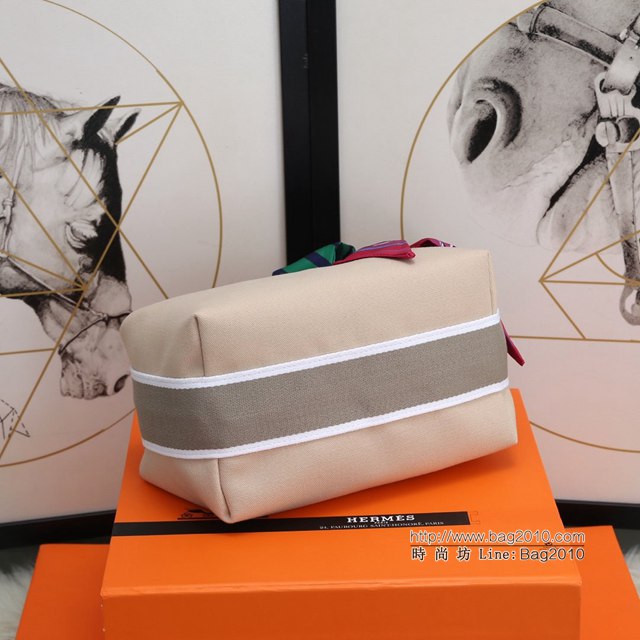 Hermes女包 愛馬仕飯盒包 Trousse Bride-A-Brace Hermes帆布便當包 米白  tdh2165